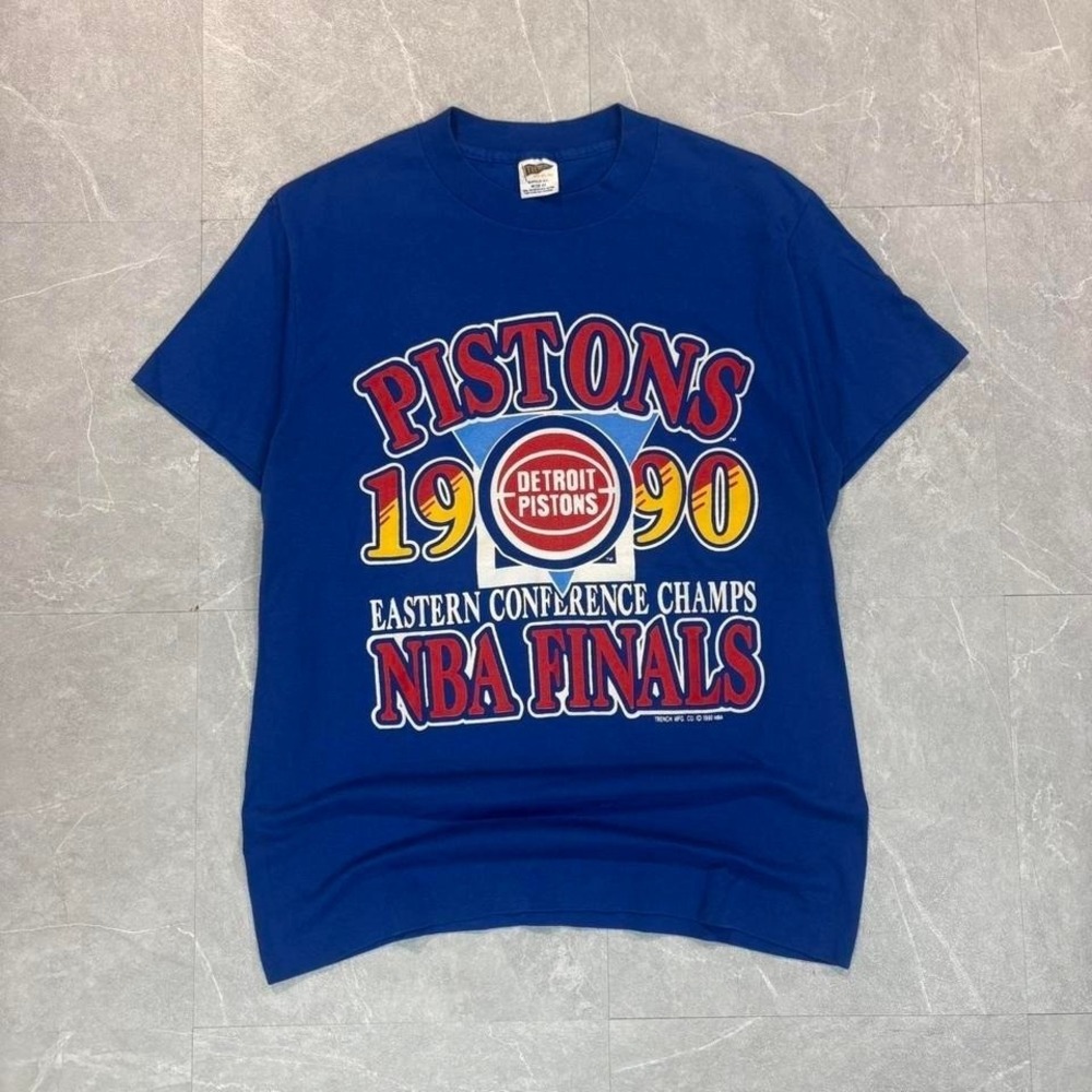 1990 Detroit Pistons NBA Finals blue t-shirt basketball